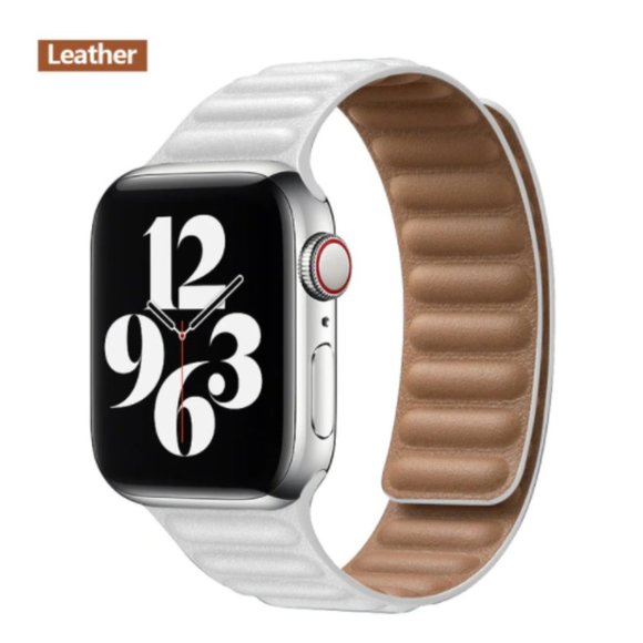 NEW[BAND] White Leather Magnetic For Apple Watch - Picture 1 of 6
